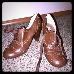 Brown high heel booties